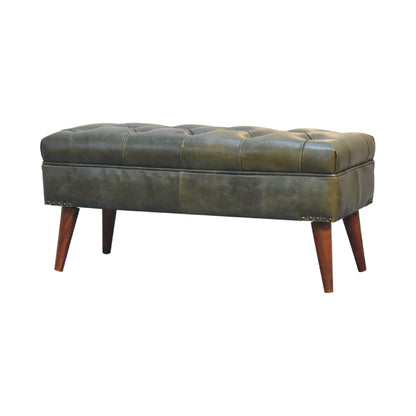 Olive Green Leather Bench