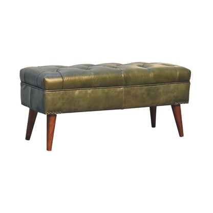 Olive Green Leather Bench
