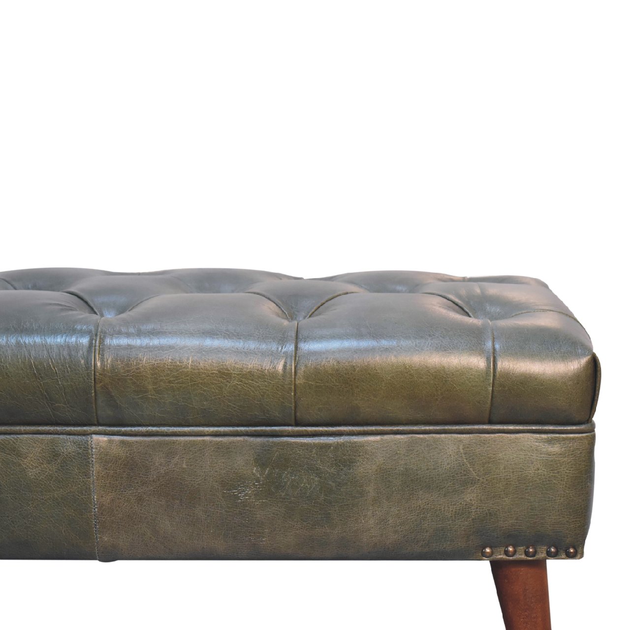 Olive Green Leather Bench