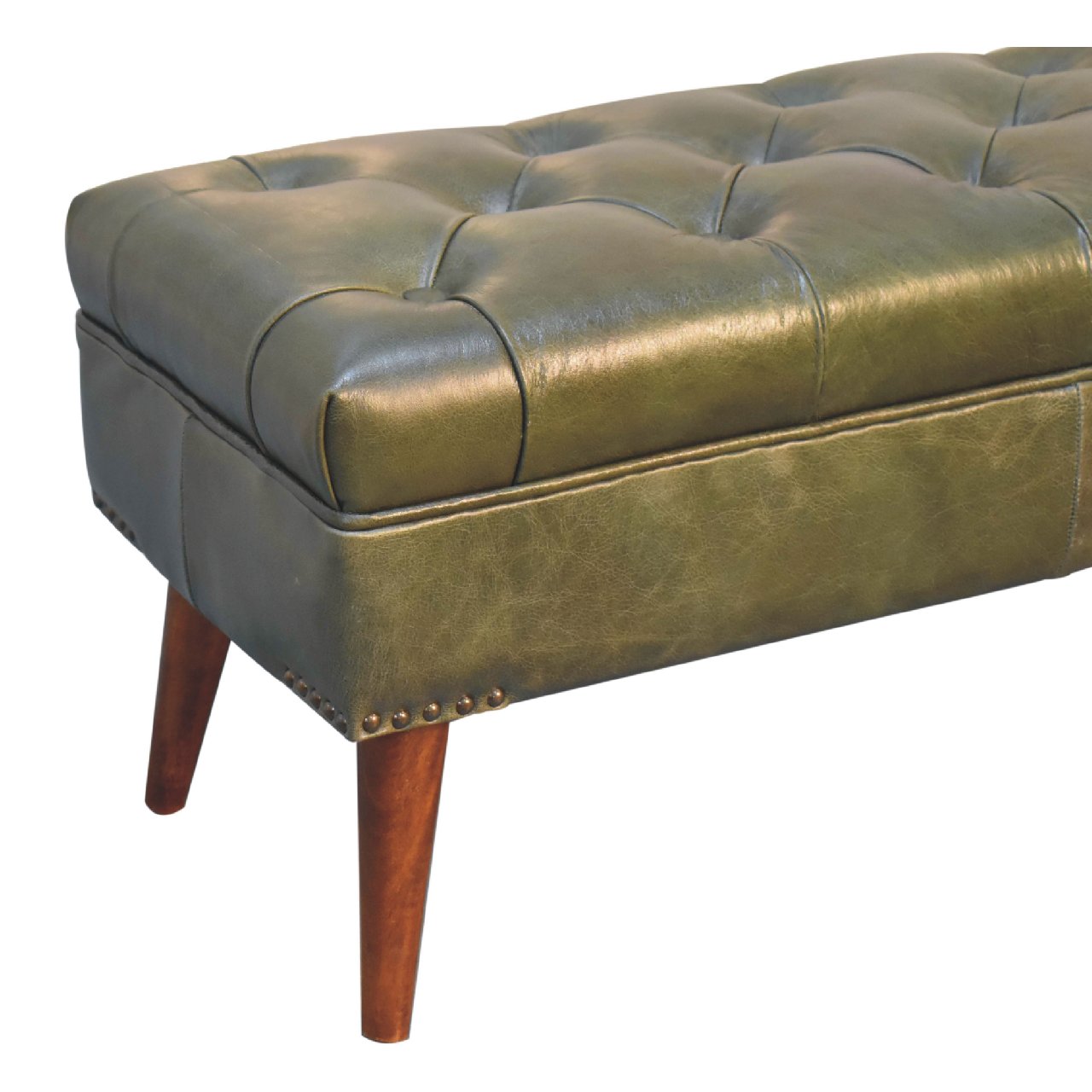 Olive Green Leather Bench