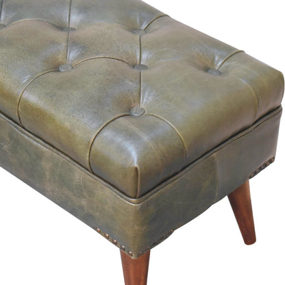 Olive Green Leather Bench