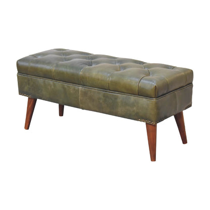 Olive Green Leather Bench
