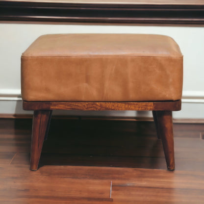Tan Buffalo Leather Footstool