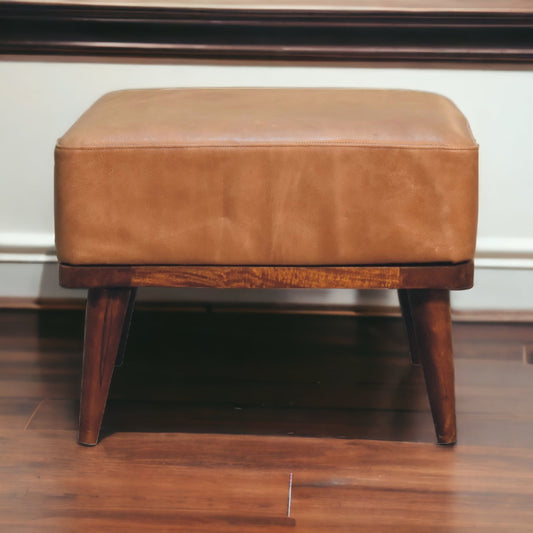 Tan Buffalo Leather Footstool