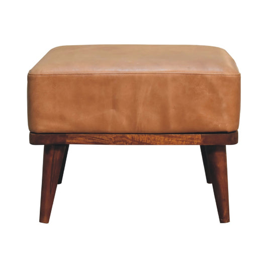 Tan Buffalo Leather Footstool