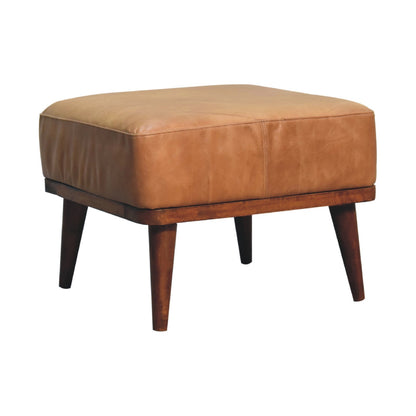 Tan Buffalo Leather Footstool