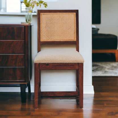 Cream Boucle Rattan Chair, front view