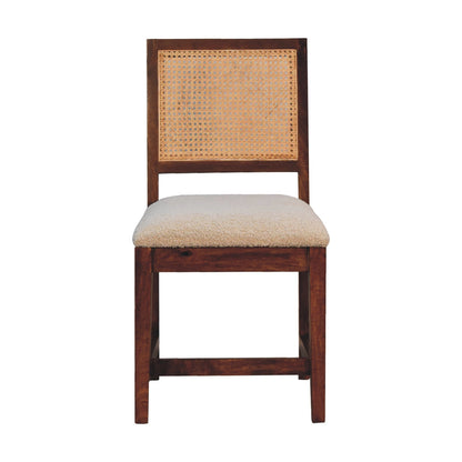 Cream Boucle Rattan Chair styled in a living room setting