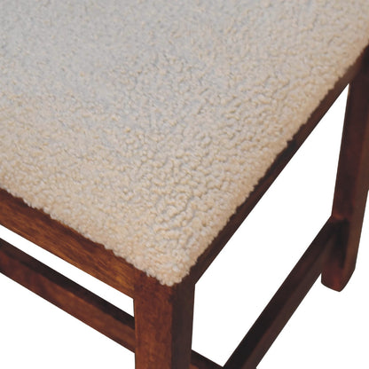 Cream Boucle Rattan Chair, back view showing rattan weave pattern