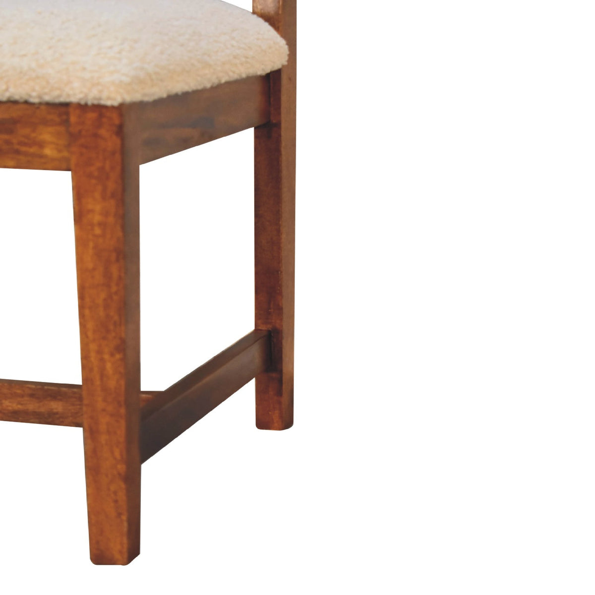 Cream Boucle Rattan Chair, three-quarter angle view
