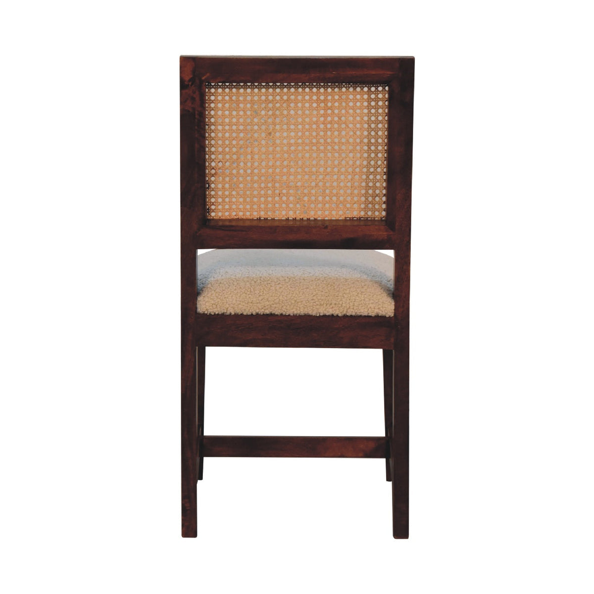Cream Boucle Rattan Chair styled at a dining or accent setting