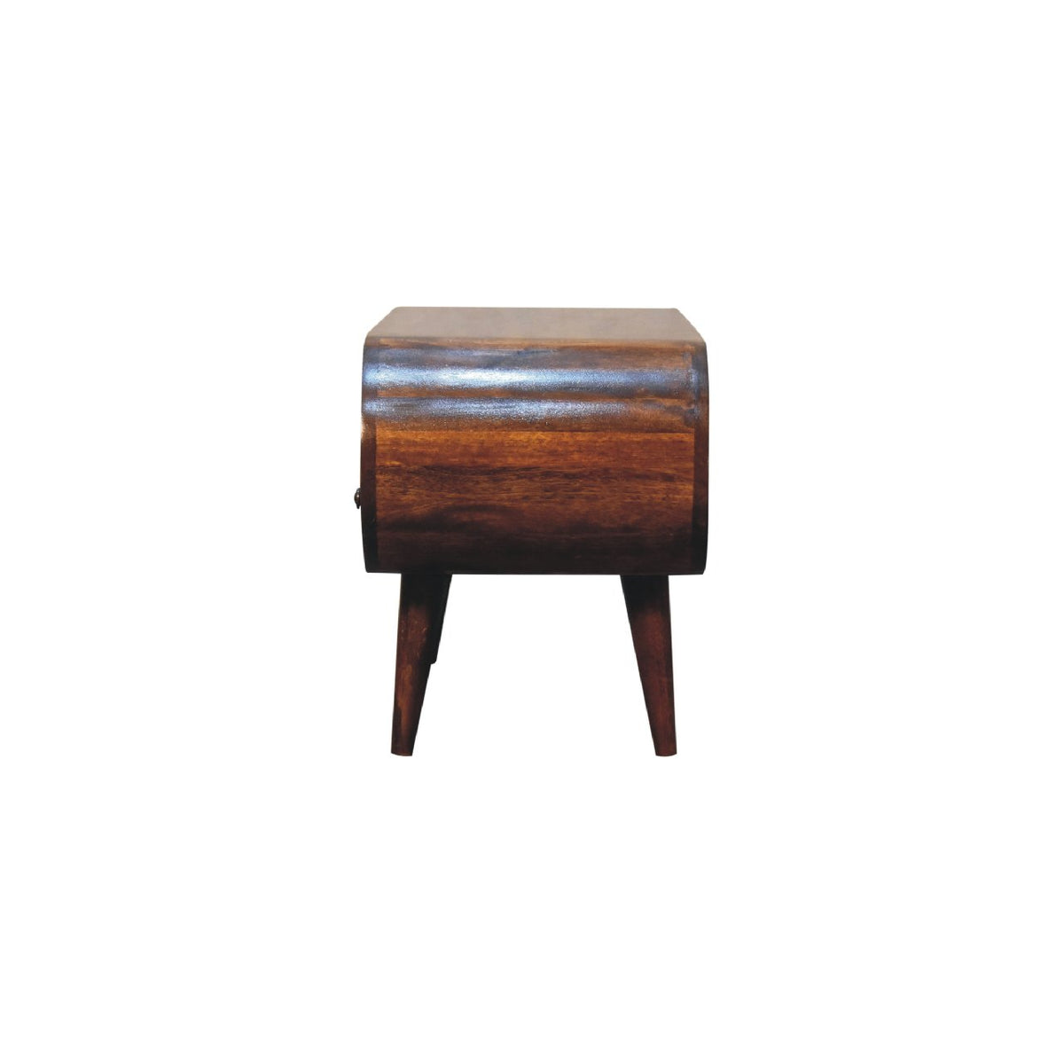 Chestnut Circular TV Stand, three-quarter angle view