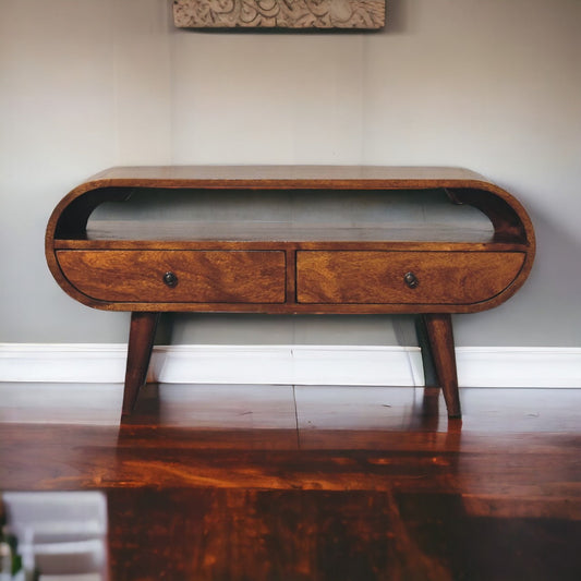 Chestnut Circular TV Stand, front view