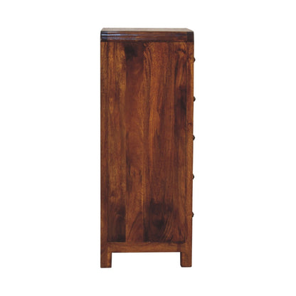 Chestnut Curved Storage Cabinet, three-quarter angle view