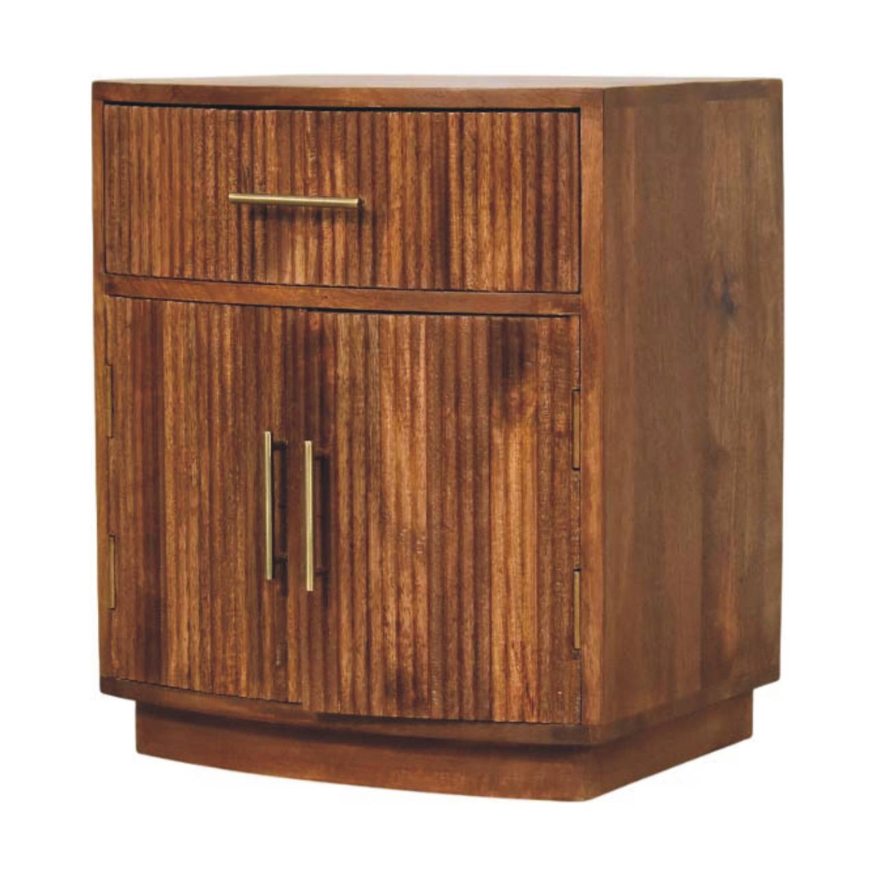 The Curved Amber Oak Mango Wood Bedside Table