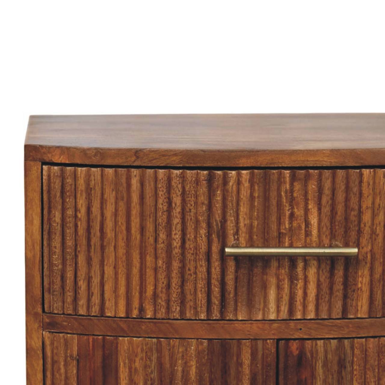 The Curved Amber Oak Mango Wood Bedside Table