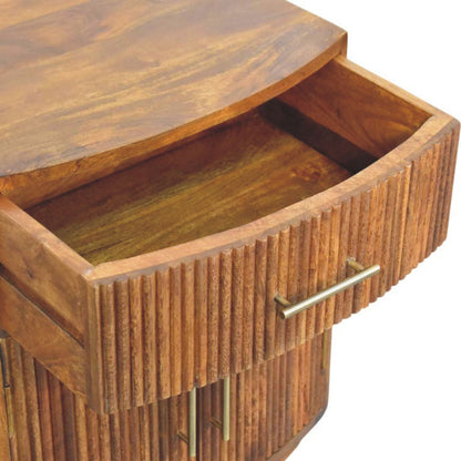 The Curved Amber Oak Mango Wood Bedside Table