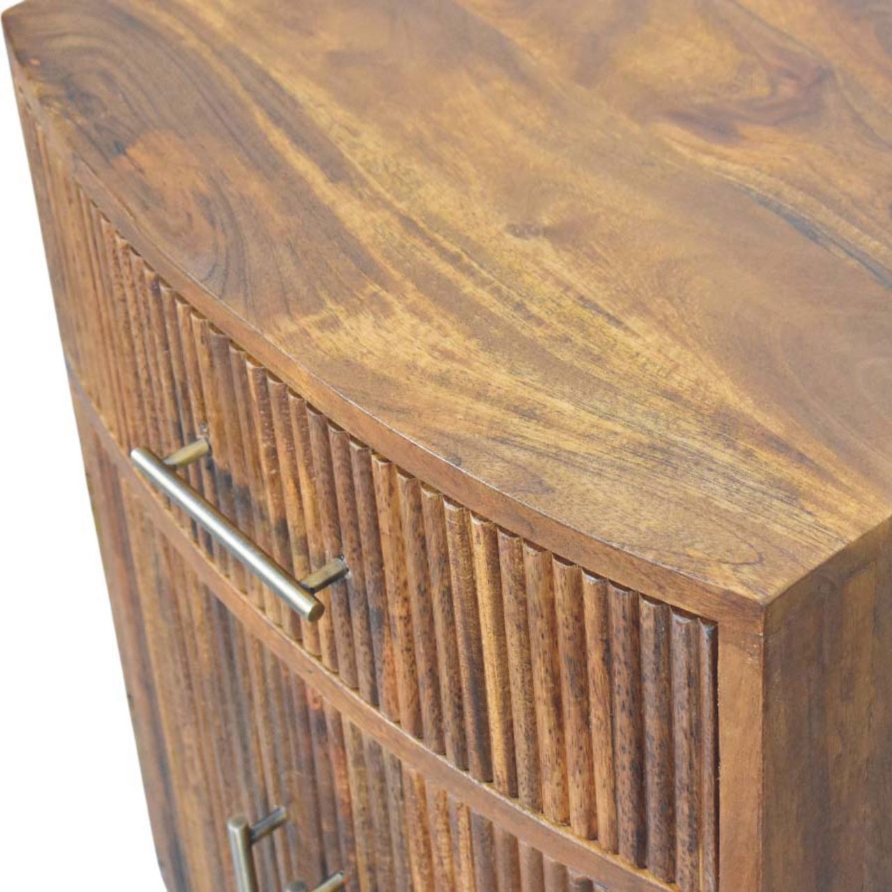The Curved Amber Oak Mango Wood Bedside Table
