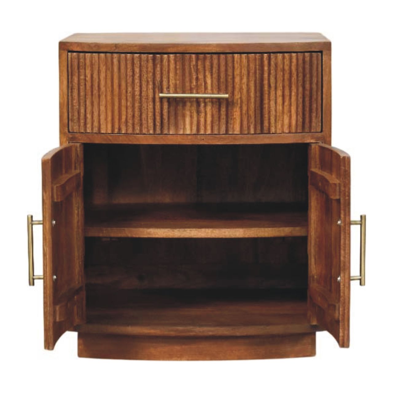 The Curved Amber Oak Mango Wood Bedside Table