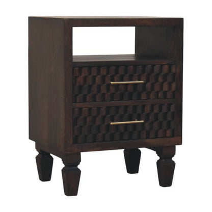 The Elara Carved Mango Wood Bedside Table