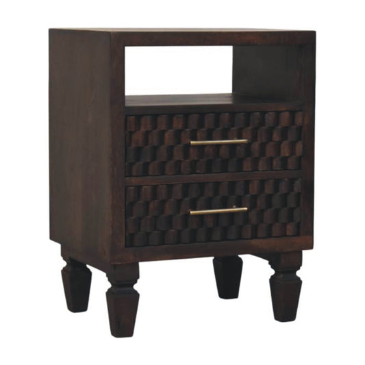 The Elara Carved Mango Wood Bedside Table