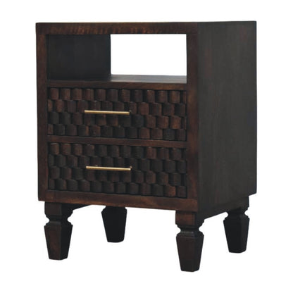 The Elara Carved Mango Wood Bedside Table