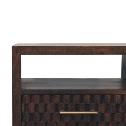 The Elara Carved Mango Wood Bedside Table