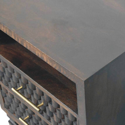 The Elara Carved Mango Wood Bedside Table
