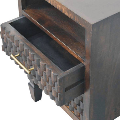 The Elara Carved Mango Wood Bedside Table