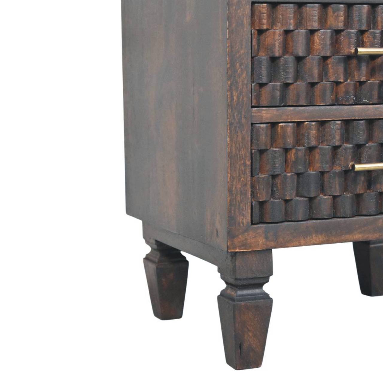 The Elara Carved Mango Wood Bedside Table