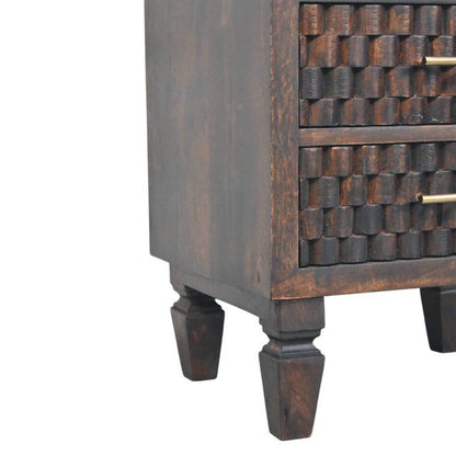 The Elara Carved Mango Wood Bedside Table