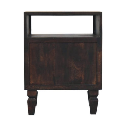 The Elara Carved Mango Wood Bedside Table
