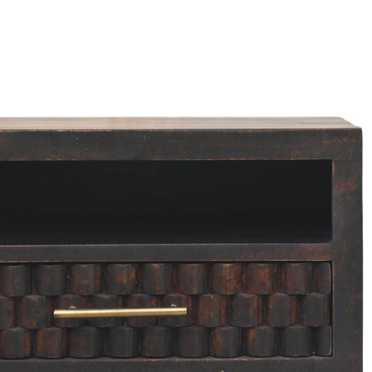 The Liora Carved Open-Slot Mango Wood Bedside Table