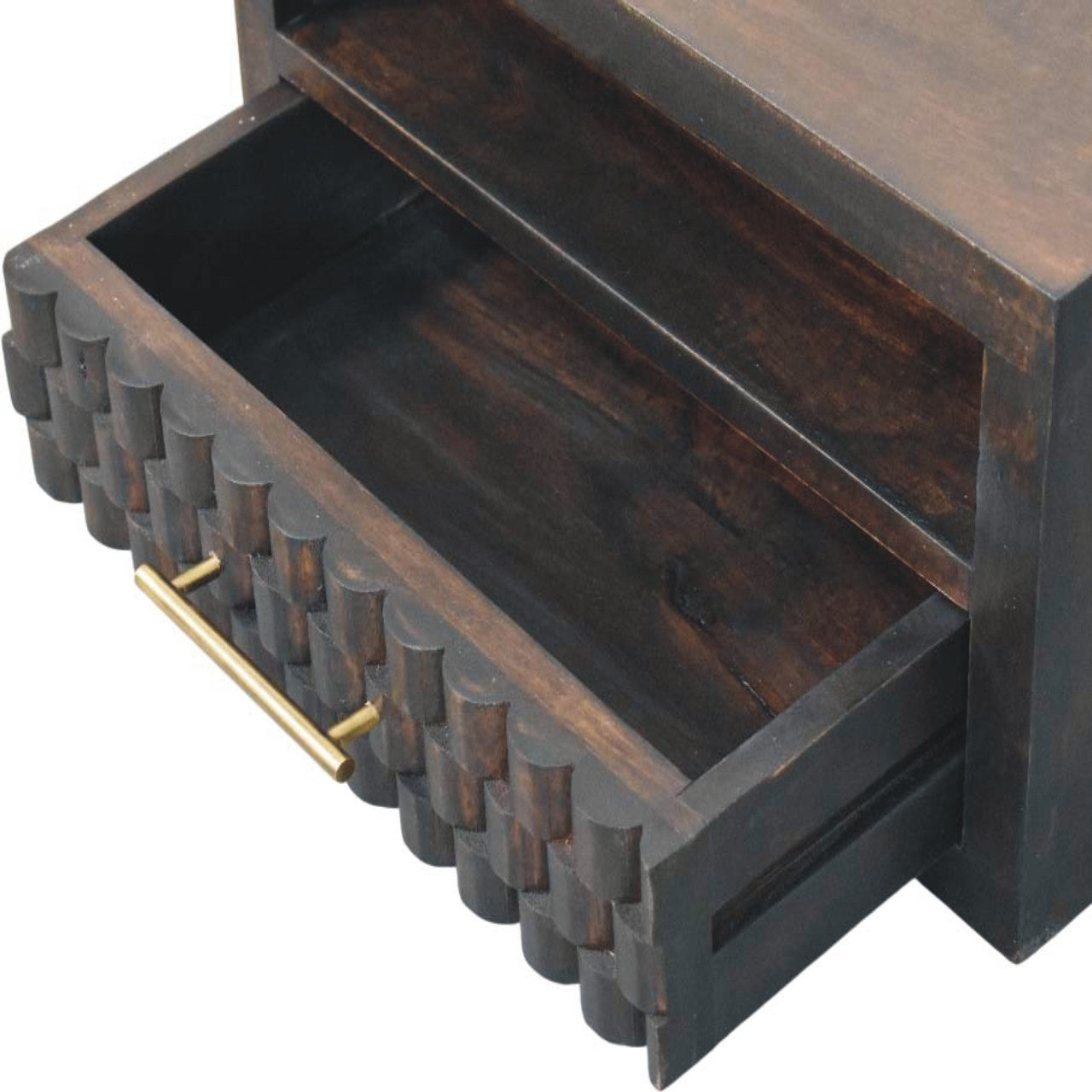 The Liora Carved Open-Slot Mango Wood Bedside Table