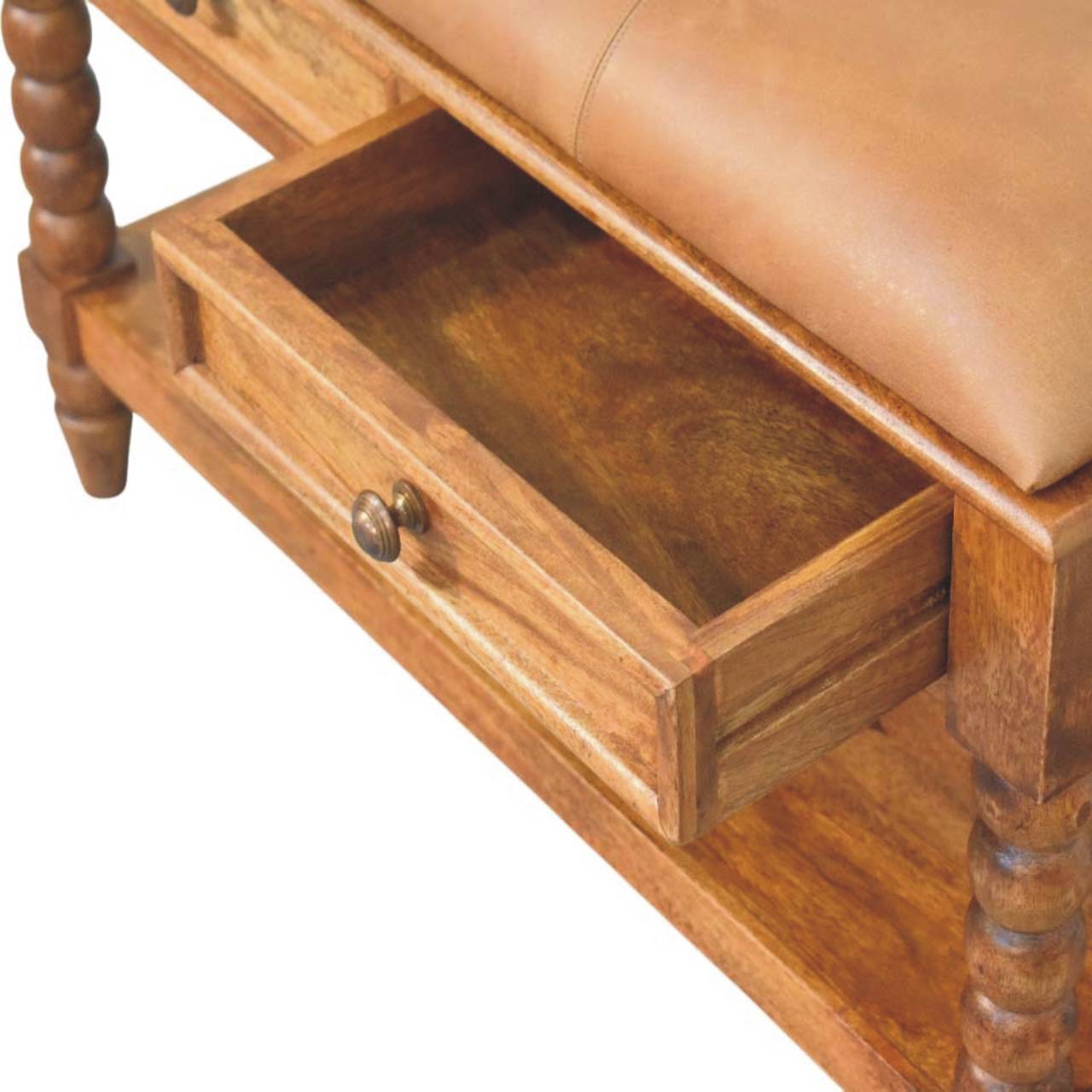 The Spindle Leather Storage Bench