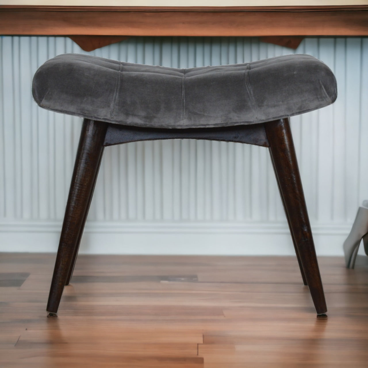 Cotton Velvet Curved Bench