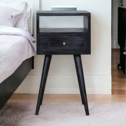 Ash Black Mini Bedside Table, front view