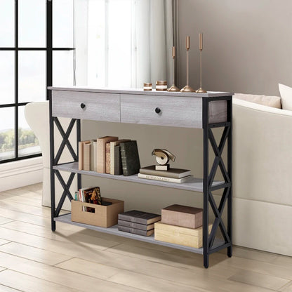 Rustic Grey Wooden Console Table with Drawers
