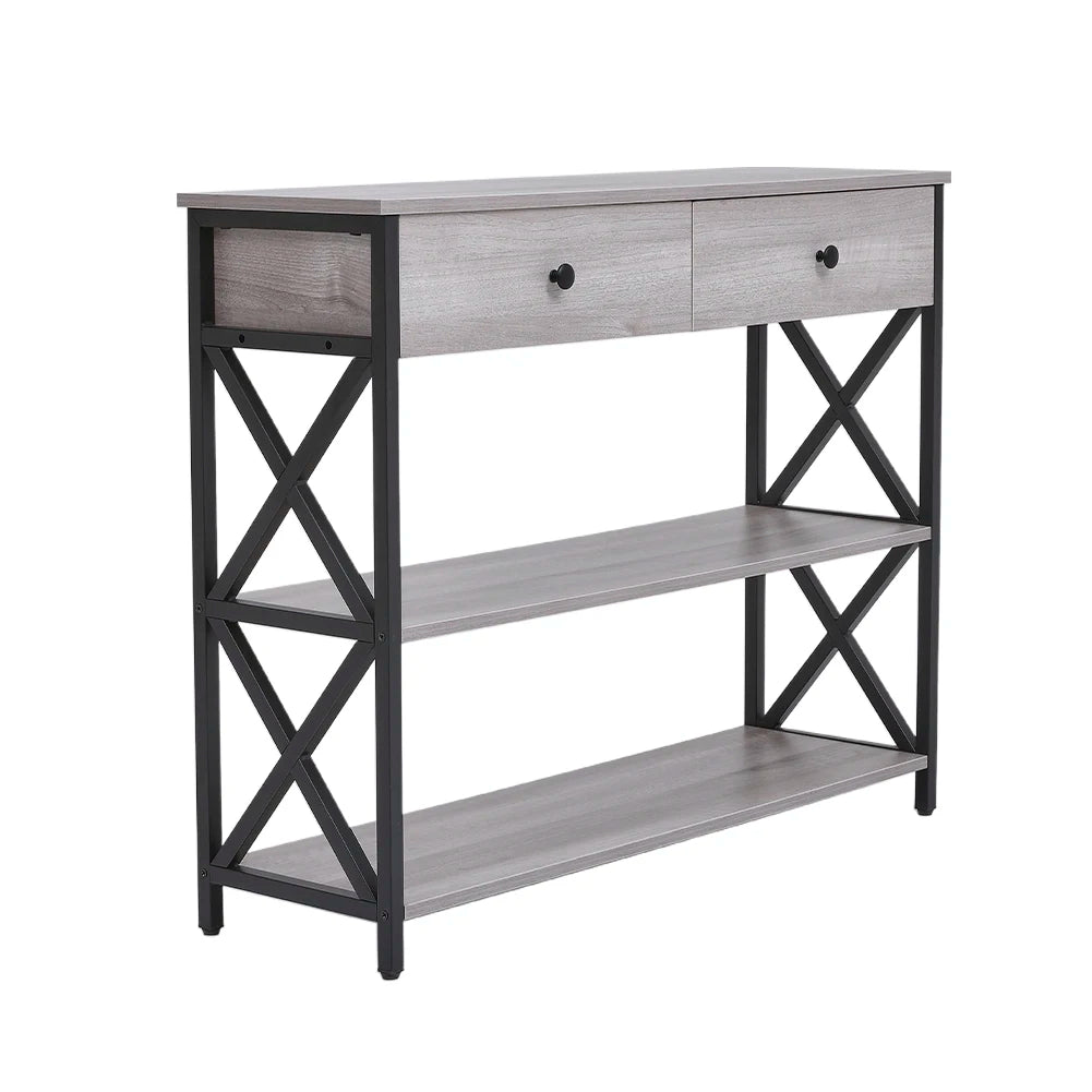 Rustic Grey Wooden Console Table with Drawers