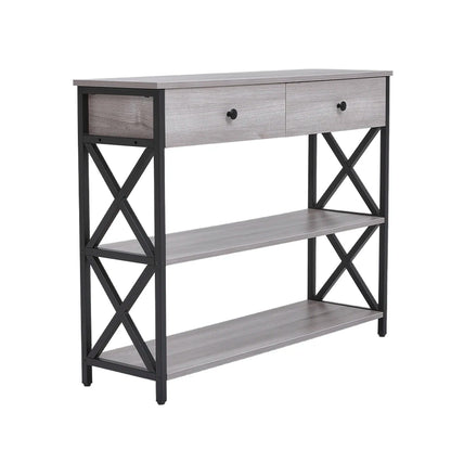 Rustic Grey Wooden Console Table with Drawers