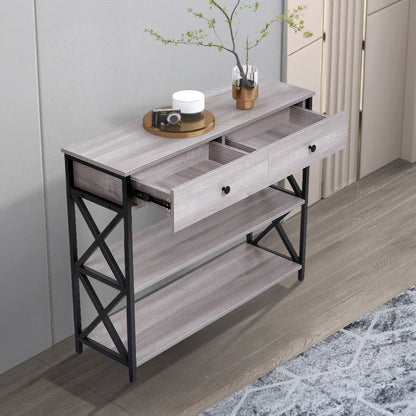Rustic Grey Wooden Console Table with Drawers
