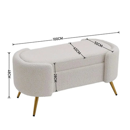 White Sherpa Upholstered Oval Bench