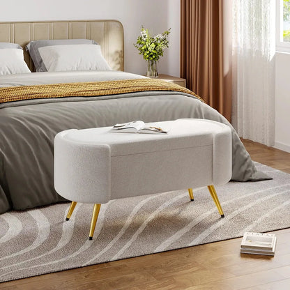 White Sherpa Upholstered Oval Bench