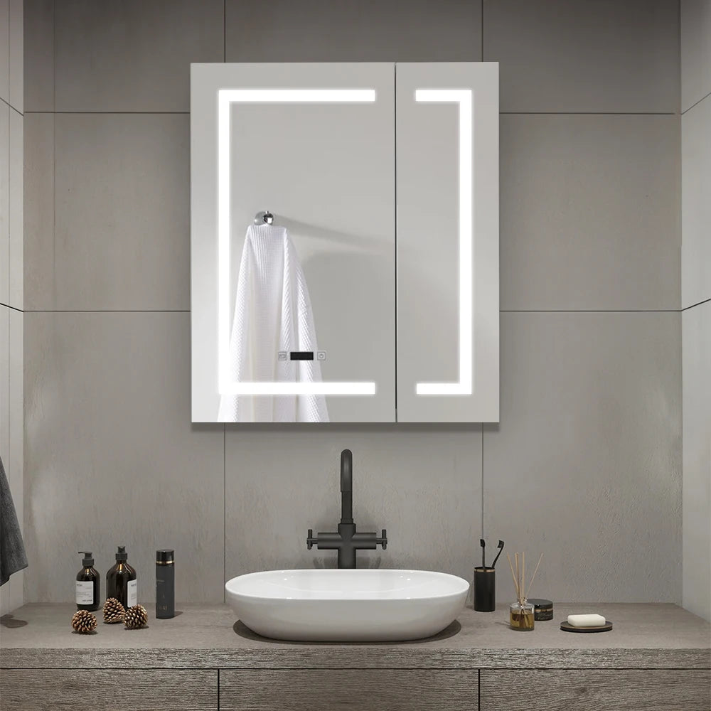 Frameless LED Mirror Cabinet with Clock