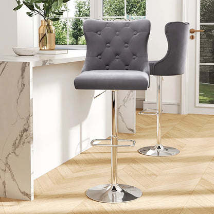Upholstered Velvet Adjustable Bar Stool – Set of 2