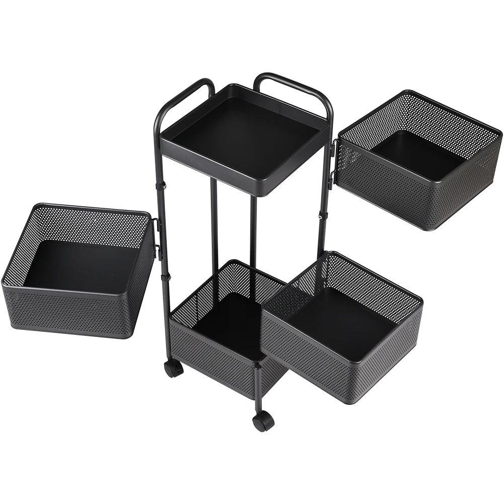 Tiered Carbon Steel Rotating Storage Rack with Wheels