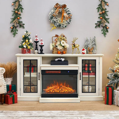 White Entertainment Unit with Electric Fireplace