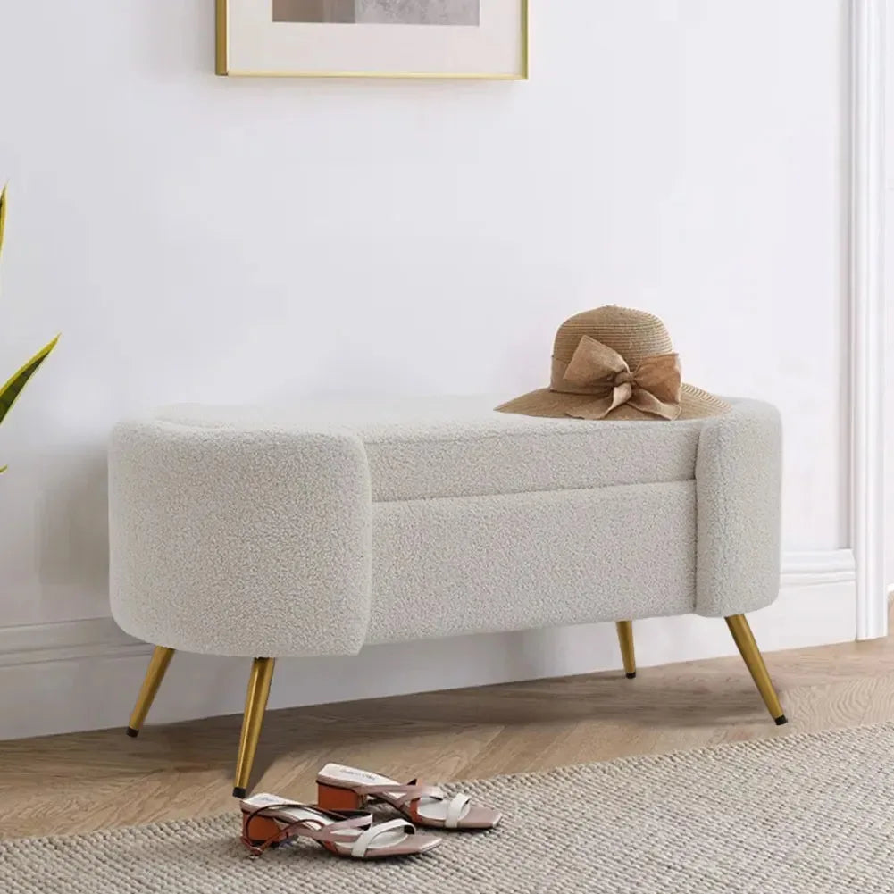 White Sherpa Upholstered Oval Bench
