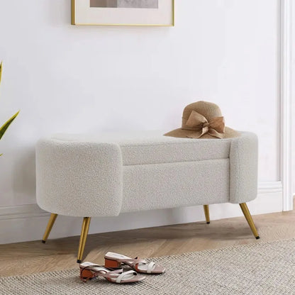 White Sherpa Upholstered Oval Bench