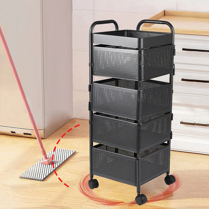 Tiered Carbon Steel Rotating Storage Rack with Wheels